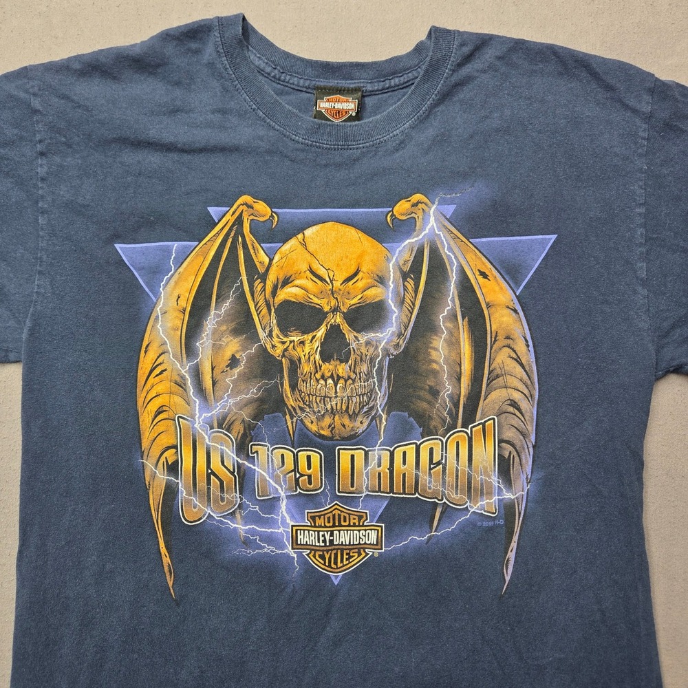 Harley-Davidson US 129 Dragon Tallassee TN Skull Graphic T-Shirt Mens L Navy
